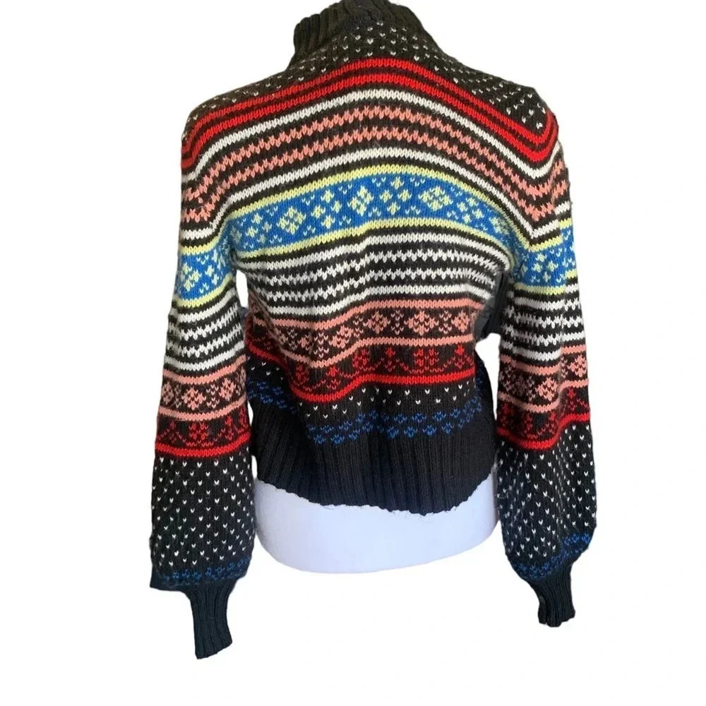 AMERICAN Eagle Rainbow Nordic Fair Isle Balloon Sleeve Sweater Women’s XS - Picture 2 of 5